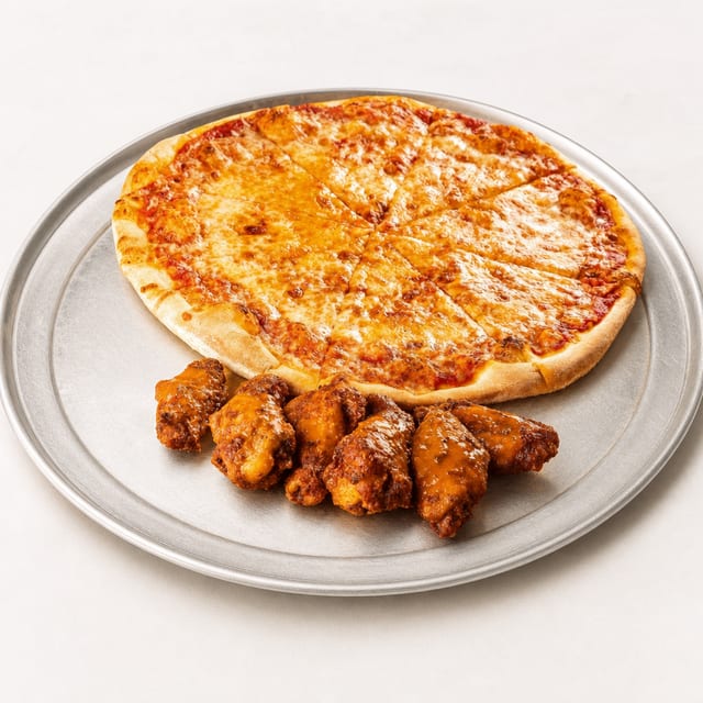 14'' Cheese Pizza and 6 wings.